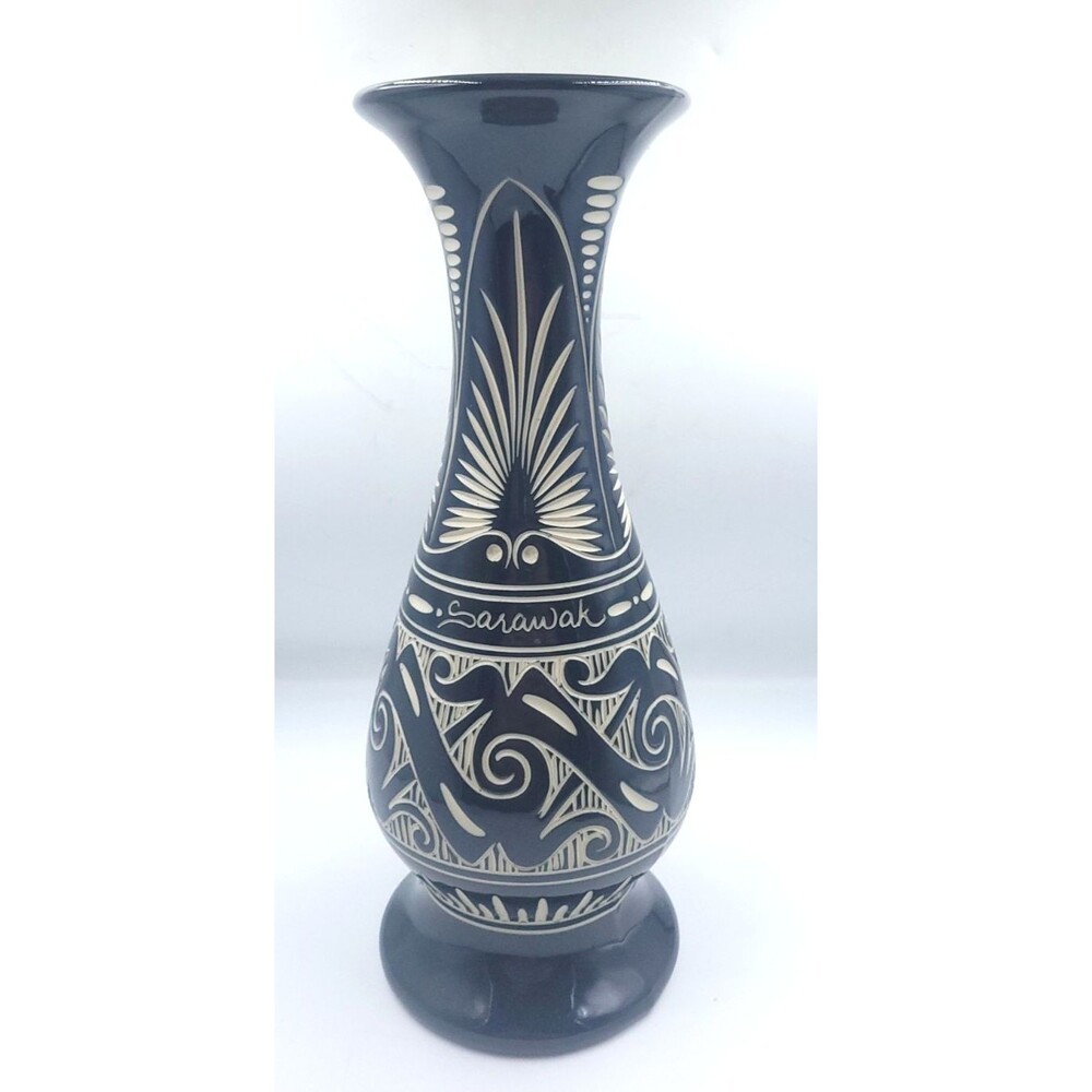 Vintage Art Pottery Sarawak Malaysia Glazed Ceramic Vase about 13" H